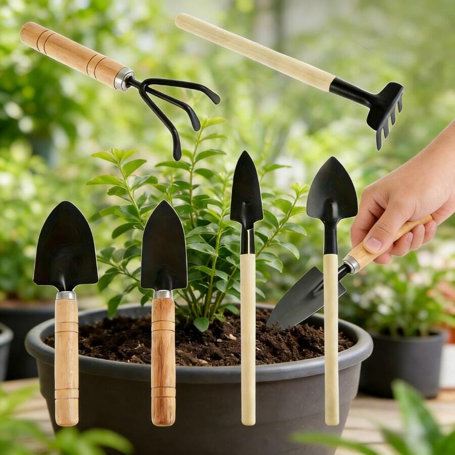 6件組迷你園藝工具套組，居家多肉盆栽工具，含大小鏟子與耙子，可用於鬆土、移栽、施肥，適合室內盆栽、陽台多肉植物與綠植，園藝初學者理想選擇