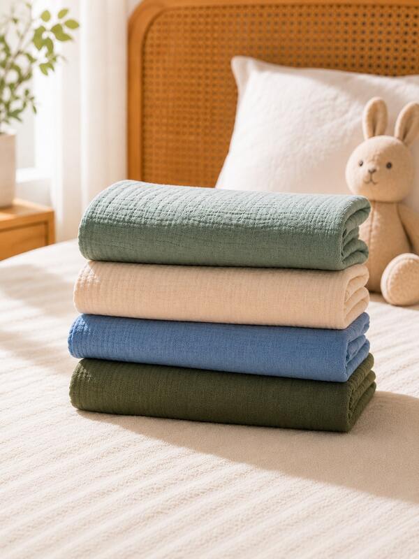 4 paquetes de mantas de muselina para bebés niños & niñas, manta de envoltura suave y transpirable, esenciales de guardería en tonos neutros salvia & azul 31.5" * 25.6"