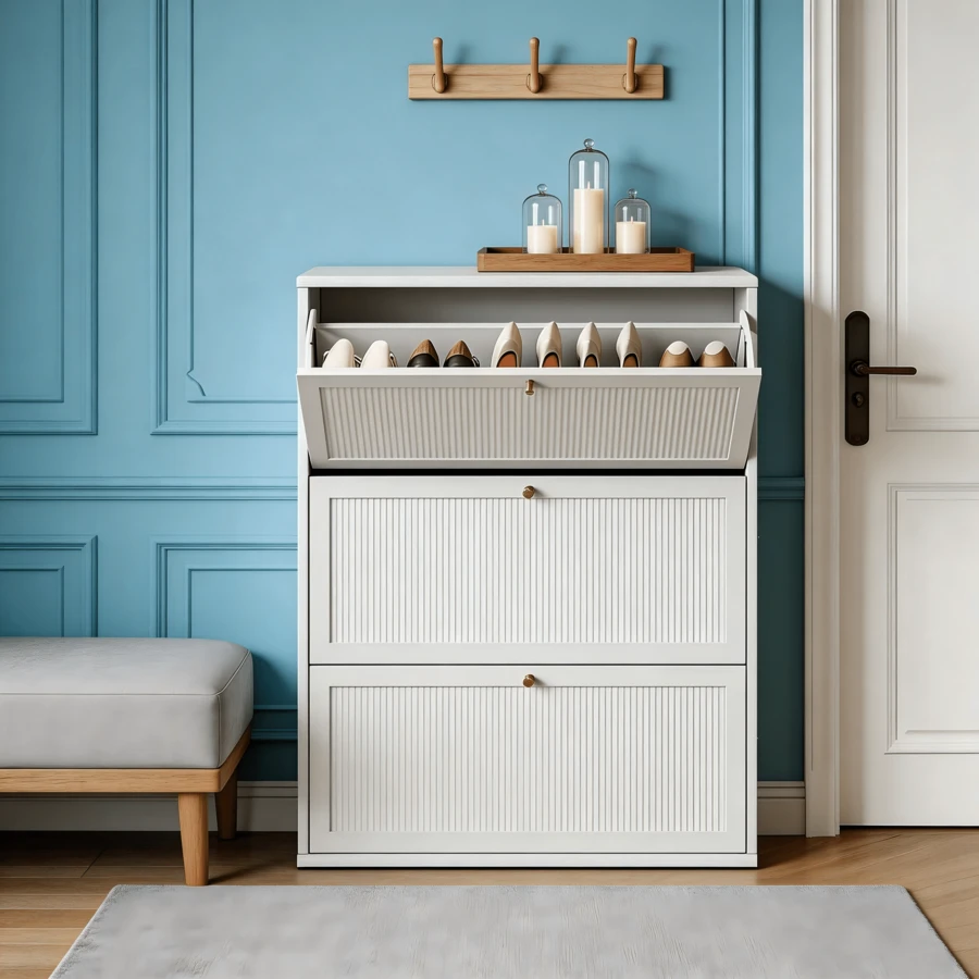 Mueble Zapatero Compacto Blanco con 3 Niveles, Organizador de Calzado para Entrada y Pasillo, Adecuado para espacios pequeños - Blanco - Ver 1