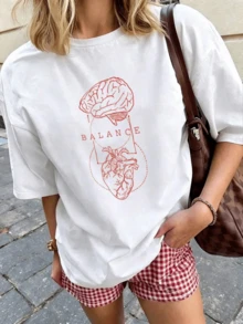 The Artwork Depicts The Connection Between Mind And Heart, Symbolizing Inner Harmony And Emotional Balance That Guides Every Thought And Feeling In Perfect Unity To Inspire Calm And Self-Awareness. This Modern, Casual Women's T-Shirt Is Ideal For Everyday Wear. - 白色 - 查看 8