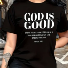 Highlighting The Goodness Of God, The Modern And Fashionable 'GOD IS GOOD' Letter Print Short-Sleeve T-Shirt Is An Easy-To-Wear Casual Crew Neck Tee, Ideal For Leisure Time Such As Travel And Holidays - 黑色 - 查看 1