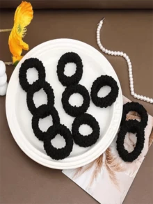 5/1 piezas Bandas elásticas para el cabello anchas y negras, estilo minimalista, ligas para el cabello de alta elasticidad para mujeres, adecuadas para uso diario, actividades al aire libre, deportes casuales, accesorios para el cabello, regalo, anillos de cabello gruesos sin costuras, adecuados para colas de caballo, no dañinos para uso diario - Negro - Ver 3