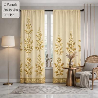 2 PIEZAS Cortinas con estampado de flores y rosas, estilo de barra, protegen la privacidad, adecuadas para la decoración del hogar en dormitorios, oficinas, cocinas, salas de estar y salas de estudio, planas en 2D, cortinas decorativas versátiles