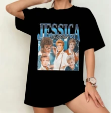 Jessica Fletcher "Murder, She Wrote" Retro Collage T-shirt | Könsneutral Storstorlek Serie Fan T-shirt Svart - Svart - Visa 11