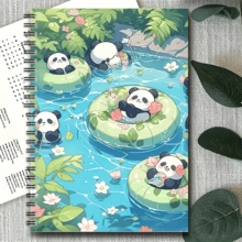 1本熊猫戏水螺旋笔记本 - 5.7 x 8.3 英寸，高品质大学标准横格纸，可爱熊猫图案，适合记录荷塘戏水场景，是学校、办公室的理想之选，也可作为礼物送给朋友、家人、老师和学生，熊猫主题礼品 - H - 查看 6