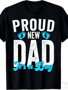 Unisex "New Dad Pride Day" T-Shirt With The Phrase "Baby Is A Boy", Gift For Expectant Dads, Black T-Shirt, Sizes S-4XL, Unisex Short-Sleeved Printed T-Shirt For Summer 2025, 220G Pure. - 黑色 - 查看 7