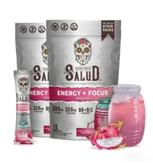 Salud 2-In-1 Energy Drink Powder + Focus, Pineapple Mango, Organic Caffeine, B6 + B12, Theanine, Clean Energy Drink Packets, Agua Fresca Mix, Non-GMO, Gluten Free, Vegan, 1g Of Sugar, (15 Servings) - Dragon fruit 2 - 查看 6