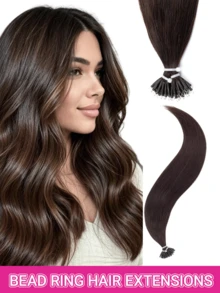 50pcs Nano Ring Seamless Human Hair Straight Hair Extensions, Cold Fusion Nano Beads, Volume Boost, Holiday Concert Accessory, Summer Travel Essential - Multicolor - View 34