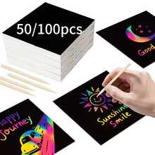 50 tờ giấy vẽ tranh cào ma thuật tự làm kèm 5 que tre - Bộ tranh cào nghệ thuật cầu vồng, phù hợp cho cả bé trai và bé gái, quà tặng sinh nhật và ngày lễ, giấy cào vẽ graffiti vui nhộn, đồ thủ công tự làm. - Nhiều màu - Xem 5