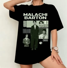 Malachi Barton 2025 Minimal Collage T-Shirt | Gender-Neutral Oversized Actor Fan Shirt Black - Black - View 7