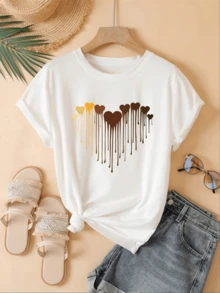 Melting Hearts In Warm Tones Symbolize Sincere Love, Union, And Positive Energy Flowing Like Bright Paint. Comfortable White Casual Women's T-Shirt For Everyday Wear - 白色 - 查看 1