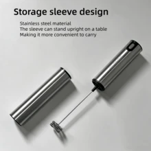 手持式電動牛奶發泡器，USB充電式不鏽鋼發泡器，配備500mAh電池與保護收納蓋，便攜式飲品攪拌器，適用於咖啡、拿鐵、卡布奇諾與熱巧克力 - 銀色 - 查看 4