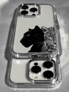 Fierce Animals 1pc Transparent Fierce Tiger & Leopard Minimalist Personalized TPU Shockproof Full Coverage Phone Case Compatible With Apple 17, 16, 15, 14, 13, 12, 11 Pro Max, Air - Multicolor - View 2