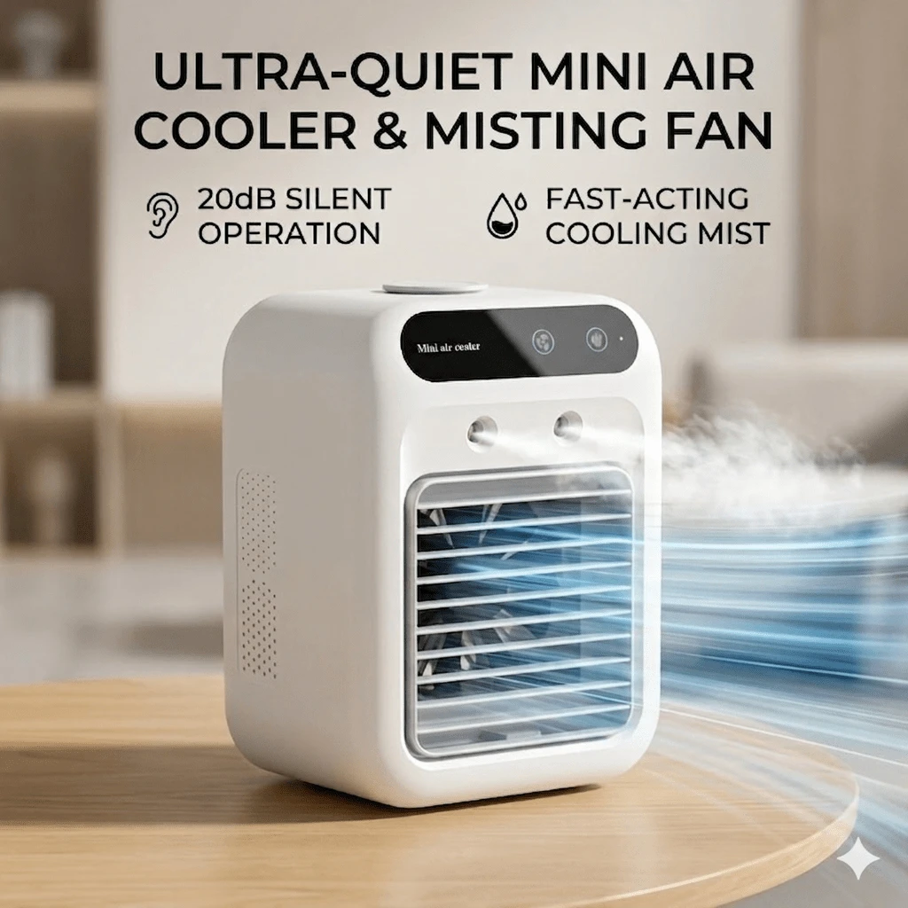 Quạt làm mát phun sương di động kèm khay đá làm lạnh, quạt để bàn siêu yên tĩnh 20dB hỗ trợ ngủ sâu, máy tạo ẩm phun sương nước 2 tốc độ điều chỉnh, quạt làm mát USB cho nhà ở, văn phòng, ký túc xá và đồ dùng mùa hè, làm mát tức thì