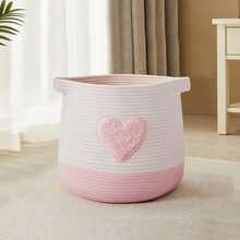 1 chiếc giỏ lớn đan bằng dây cotton hình trái tim màu hồng, giỏ tròn đựng đồ giặt và đồ chơi, giỏ vải có tay cầm. - Nhiều màu - Xem 3