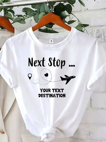 Camiseta de viaje personalizada con destino |   Cuello redondo casual, para todas las estaciones, patrón de alfabetos, longitud regular - [Blanco] - Ver 8
