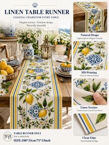 1 pieza Camino de mesa de lino con estampado de estrella de mar y concha de estilo costero, diseño de coral con tema de playa, decoración náutica con borde de olas, adecuado para cocina, comedor, patio y fiestas de verano - Multicolor - Ver 3