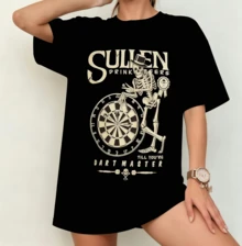 Sullen "Dart Master" Skeleton Dart Design T-Shirt | Gender-Neutral Oversized Funny Tattoo Shirt Black - Black - View 6