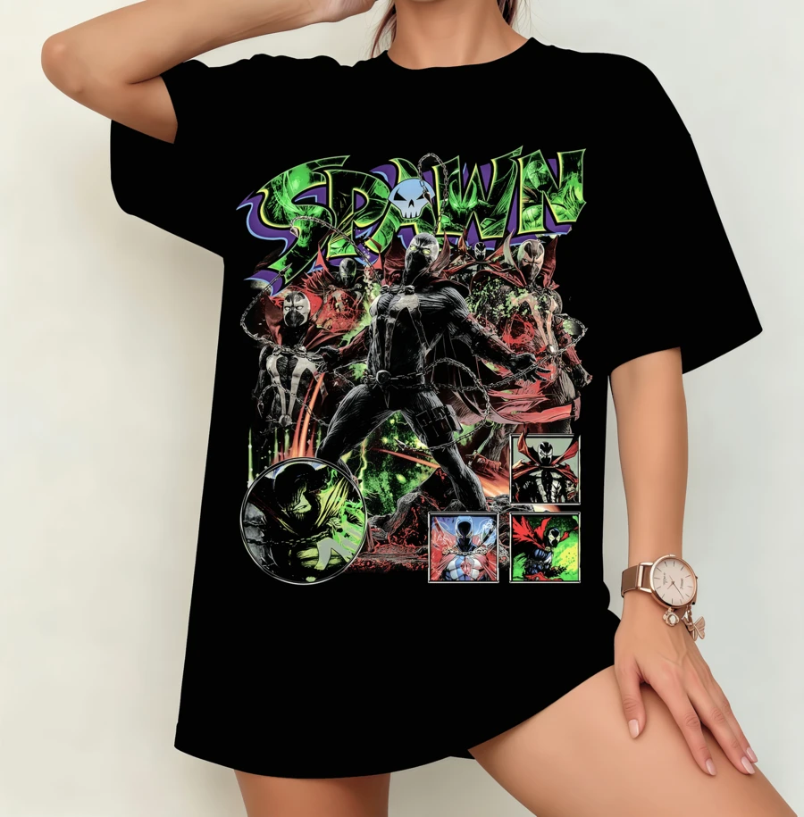 Spawn Comic Collage T-Shirt | Gender-Neutral Oversized Superhero Fan Shirt Black - Black - View 1