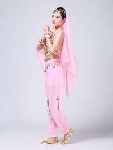 Belly Dance Costume: Gold Coin Spaghetti Strap Top + Harem Pants + Headscarf, Suitable For Performance, Halloween And Theme Parties (Multiple Colors Available) - Multicolor - View 21