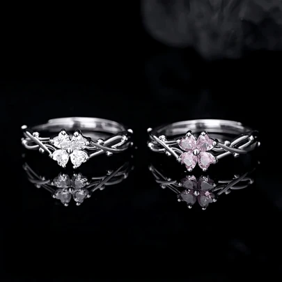 1 pieza Anillo ajustable de plata de ley 925 con diamante rosa y diseño de espina de Sakura, estilo personalizado, hipoalergénico, para mujer y hombre, adecuado como regalo de aniversario o para uso diario, accesorio de playa minimalista y elegante para mujer, apto para todas las estaciones, gran regalo para ella