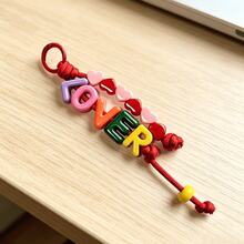 Personalized Letter Bag Charm Customized Colorful Beaded Keychain Heart-Shaped Beaded Pendant Mother's Day Gift - Braided Rope Keychain - View 30