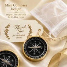 4pcs Compass Gift Set, Mini Compass Souvenirs With Jute Rope, Card Tag, Satin Bag, Suitable For Guest Birthday, Nautical Travel Party Favors (Gold) - Gift Set - View 6