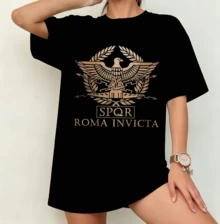 SPQR "Roma Invict" Roman Eagle T-Shirt | Gender-Neutral Oversized Historical Design Shirt Black - Black - View 11
