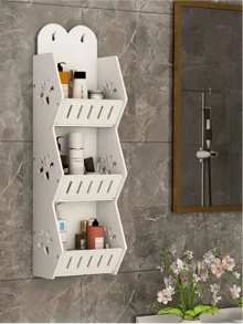 1 buah Rak Penyimpanan Dinding Kamar Mandi Tanpa Pengeboran, Plastik Putih, Organizer Penyimpanan Dinding Kamar Mandi Multifungsi, Cocok untuk Penyimpanan Dapur, Penyimpanan Kamar Mandi, Aksesoris Kamar Mandi, Dekorasi Dinding, dan Rak Dinding - Putih - View 2