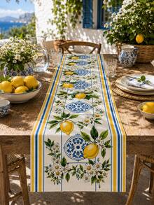 1 pieza Camino de mesa de lino con estampado de estrella de mar y concha de estilo costero, diseño de coral con tema de playa, decoración náutica con borde de olas, adecuado para cocina, comedor, patio y fiestas de verano - Multicolor - Ver 4