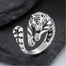 Anillo de tigre para hombre, adecuado para uso diario - Plata antigua - Ver 6