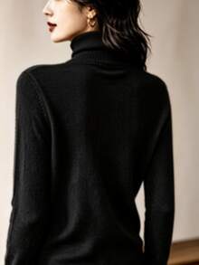 Women's High Neck Knit Blouse, Cacharreal Size, M - 黑色 - 查看 2