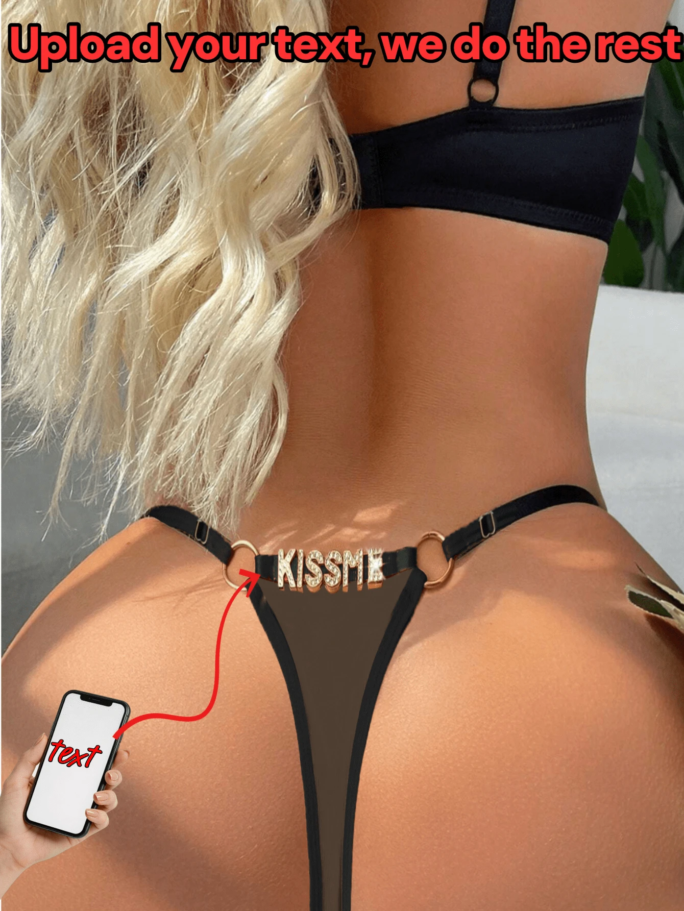 1pc Women's Customized Text & Floral Lace Black Sheer Sexy Lingerie, Seductive Thong, Suitable For Romantic Night & Valentine's Day Gift