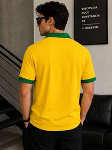 Men's Polo Shirt From Brazil, Short Sleeve. - 黃色 - 查看 2