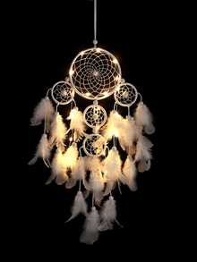 1pc White Feather 5-Ring Dreamcatcher, Fashionable Home Wind Chime Dreamcatcher Decor, For Home, Wedding, Room Decoration (Feathers Are Artificial) - White  Rings - View 4