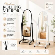 Portable Minimalist Floor Mirror, Black & White Metal Frame Options, Easy Assembly Multi-Function Dressing Mirror, Indoor Storage Management Tool - 1PC - View 2