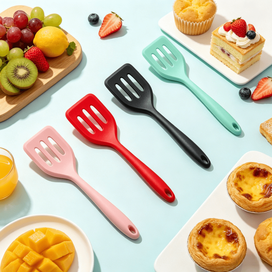 1/2pcs Silicone Mini Slotted Spatula, Heat Resistant Up To 600F, Seamless Design, Non-Stick Cookware Specific Egg/Pancake Flipper, 4 Colors Available (Mini Size)
