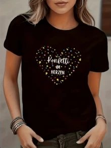 A Heart Formed By Multicolored Dots Symbolizing Joy, Optimism, And Positive Energy, Conveying A Free And Happy Spirit-Perfect For Expressing A Bright Attitude. A Modern, Casual Women's T-Shirt. - 黑色 - 查看 8