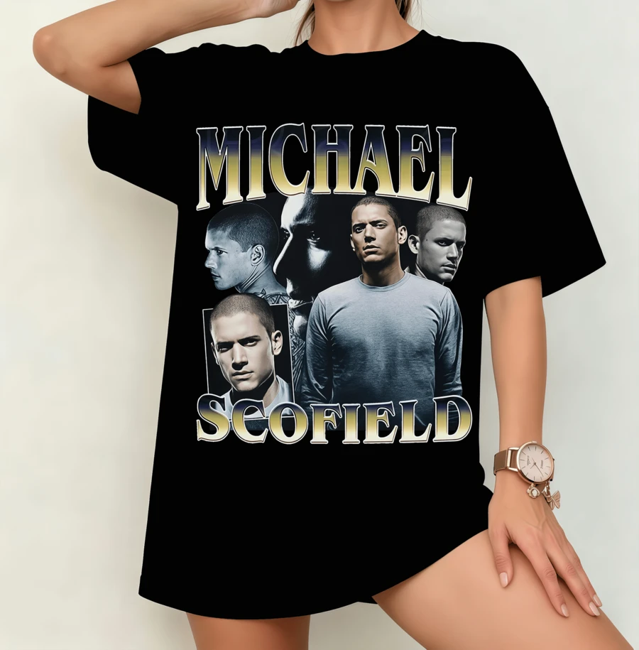 Michael Scofield "Prison Break" Retro Collage T-Shirt | Gender-Neutral Oversized Series Fan Shirt Black - Black - View 1