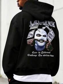 Sudadera con Capucha de Moda para Hombre con Estampado de Máscara - Negro - Ver 1
