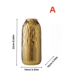 1 pieza Jarrón de cerámica dorado con diseño de textura premium, adecuado para flores secas o frescas como accesorios de decoración del hogar - Jarrón cilíndrico a rayas verticales - Ver 11