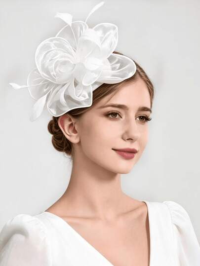 1pc Women's Elegant 1950s Kentucky Derby Style Tea Party Hat, Suitable For Tea Parties, Galas, Etc. 2024 New Arrival; Feather Hair Clip, Suitable For Brides, Weddings, Parties; Bird Cage Veil Headpiece, 1920s Floral Hair Accessory, Lolita Style, Suitable For Daily Outings, Photo Shoots, Birthdays, Mother's Day, Halloween, Valentine's Day, Christmas Gifts