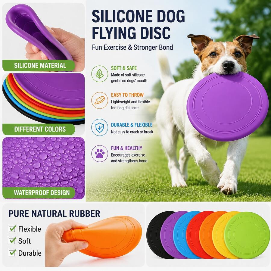 Dog Flying Disc, Interactive Dog Training Toy, Pet Silicone Soft Chew Flying Disc, Puppy Toy, Lightweight Floating Disc - Multicolor - View 1