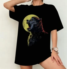 Varulv Fullmåne Skräck T-shirt | Könsneutral Överdimensionerad Obehaglig Fantröja Svart - Svart - Visa 8