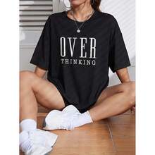Camiseta informal de punto negra de manga corta y cuello redondo para mujer, de largo regular. - Negro - Ver 3