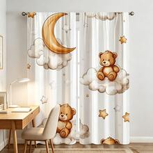 2pcs Dreamy Teddy Bear & Cloud Sheer Curtains - 100% Polyester Semi-Transparent Rod Pocket Curtains For Bedroom, Living Room, Kitchen And Study - Machine Washable Modern Home Decor, Interesting Design, Semi-Transparent Polyester Material - Multicolor - View 9
