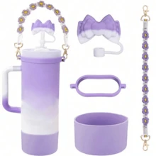 4 piezas Accesorios de decoración de taza, Tapa de pajita con flor de 8-9 mm, Cuerda hecha a mano, Manga de silicona para taza, Anillo de silicona, Apto para tazas de 30-40 onzas, Regalo de Navidad para niñas, Decoración de manualidades DIY, Decoración de Acción de Gracias, Decoración de regalo para amigos, Decoración de fiesta de Navidad, Accesorios (taza no incluida) - Multicolor - Ver 4