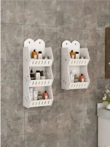 1 buah Rak Penyimpanan Dinding Kamar Mandi Tanpa Pengeboran, Plastik Putih, Organizer Penyimpanan Dinding Kamar Mandi Multifungsi, Cocok untuk Penyimpanan Dapur, Penyimpanan Kamar Mandi, Aksesoris Kamar Mandi, Dekorasi Dinding, dan Rak Dinding - Putih - View 8