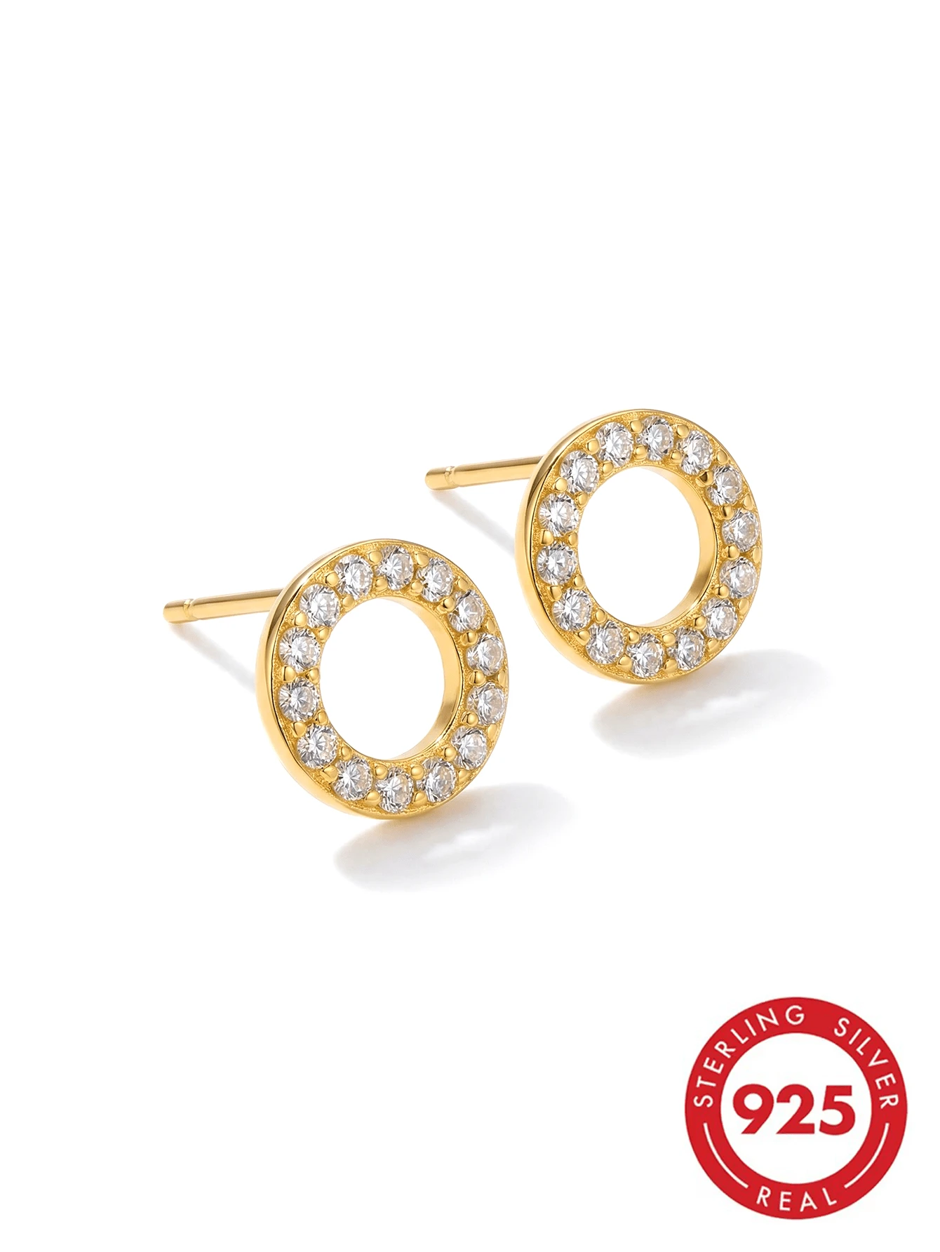 925 Sterling Silber offene Creolen mit Zirkonia Stein, 2 Farboptionen: Gold- und Silberfarben, hypoallergener minimalistischer Schmuck, inklusive Geschenkbox