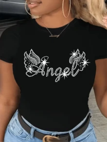 Brilliant Wings Formed By Shimmering Stones Represent Purity And Inner Strength, With Sparkles That Evoke Hope And Freedom. A Modern, Casual Women's T-Shirt For Stylish And Comfortable Everyday Wear. - 黑色 - 查看 8